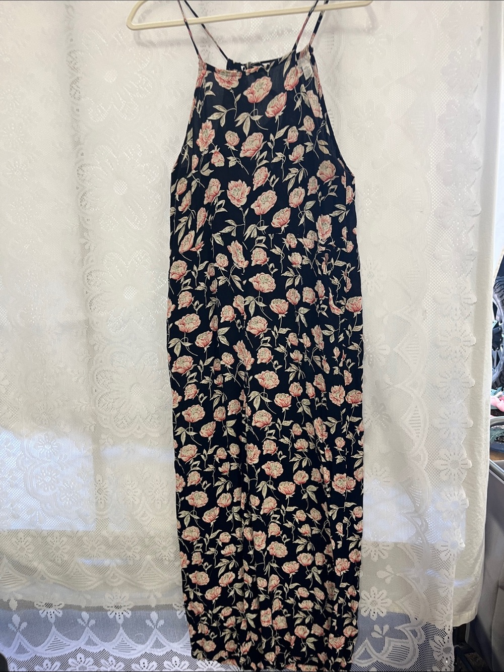 Full Tilt Floral Overalls with Pink Rose Print Adjustable Straps M